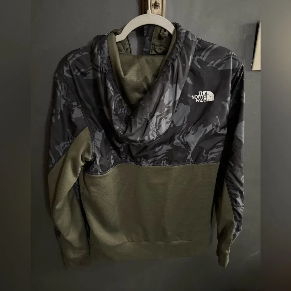 The Northface Full Zip Down Hooded Jacket Men's Size Small Green Black Multi